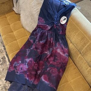 Elegant Women's Floral Midi Dress in Blue and Purple